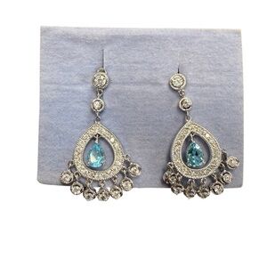 Avon genuine blue topaz chandelier Silvertone Drop Earrings NIB vintage 2004